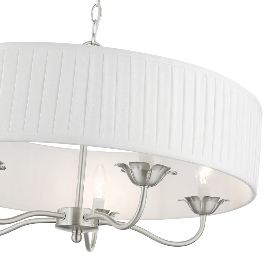 Livex Edinburgh 5 Light Pendant Chandelier, Nickel/Off-White/White