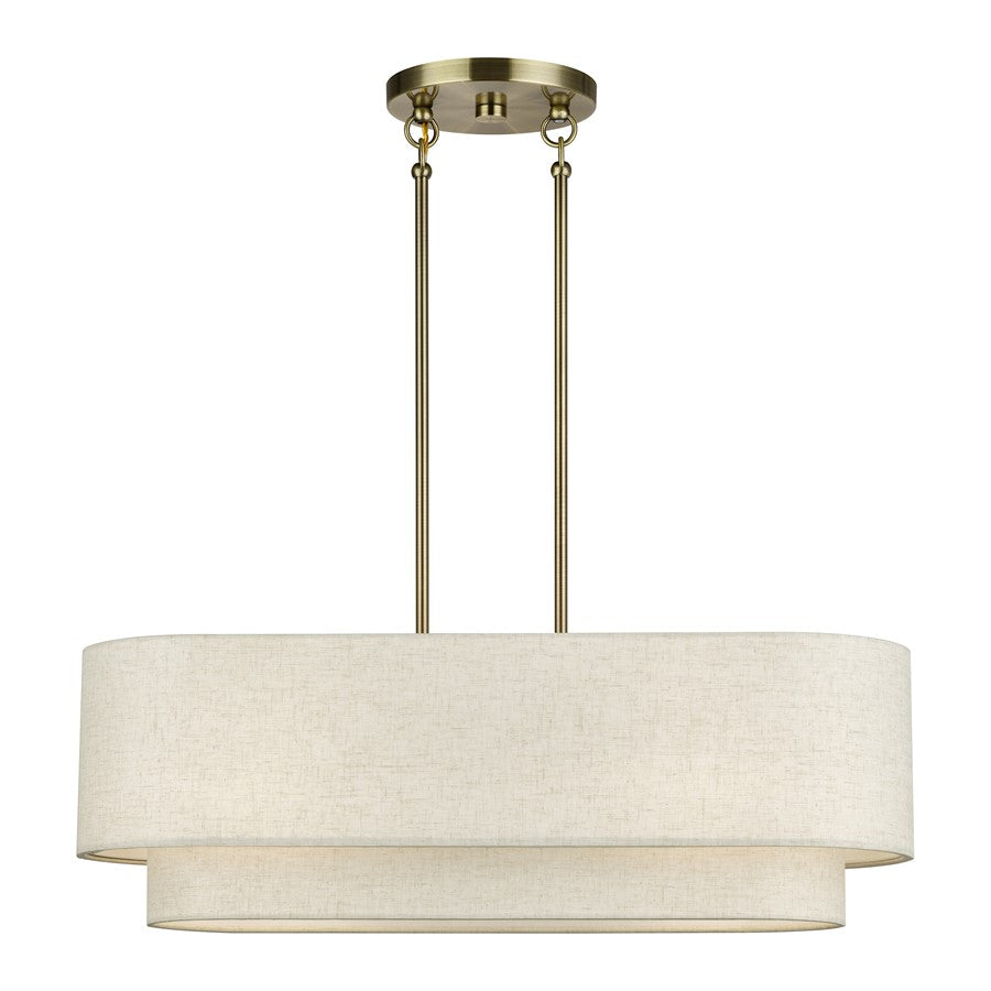 Livex Manorwood 3Lt Medium Chandelier, Brass/Oatmeal/White - 41933-01