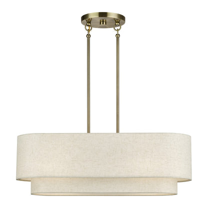 Livex Manorwood 3Lt Medium Chandelier, Brass/Oatmeal/White - 41933-01