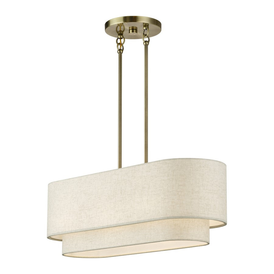 Livex Manorwood 3Lt Medium Chandelier, Brass/Oatmeal/White