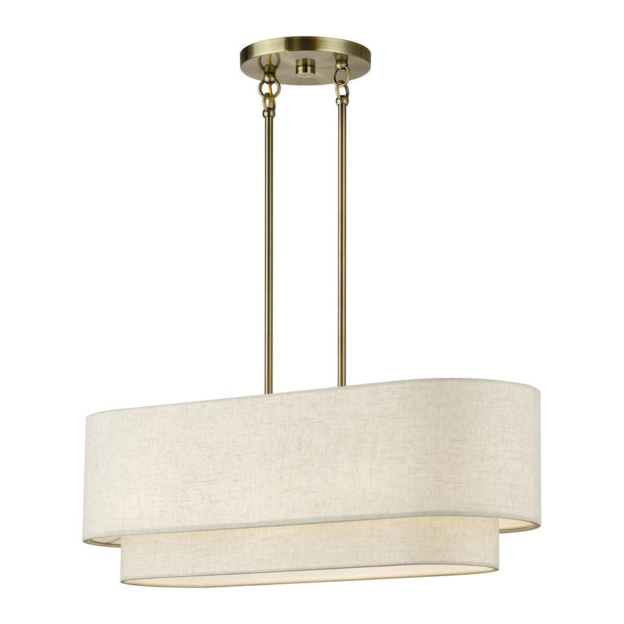 Livex Manorwood 3Lt Medium Chandelier, Brass/Oatmeal/White
