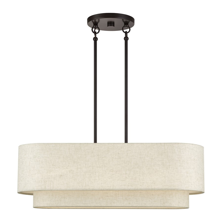 Livex Manorwood 3Lt Medium Chandelier, Bronze/Oatmeal/White - 41933-92