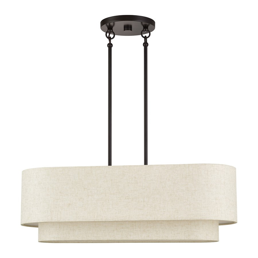 Livex Manorwood 3Lt Medium Chandelier, Bronze/Oatmeal/White
