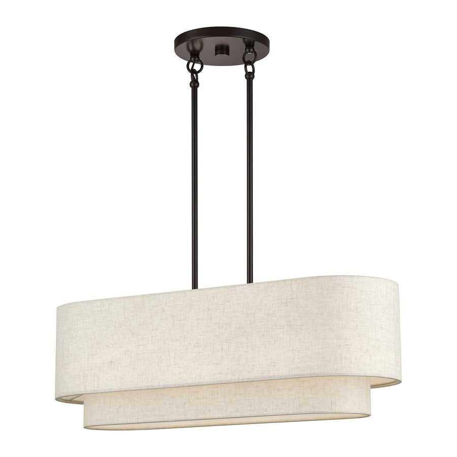 Livex Manorwood 3Lt Medium Chandelier, Bronze/Oatmeal/White