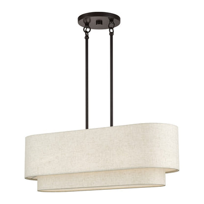 Livex Manorwood 3Lt Medium Chandelier, Bronze/Oatmeal/White