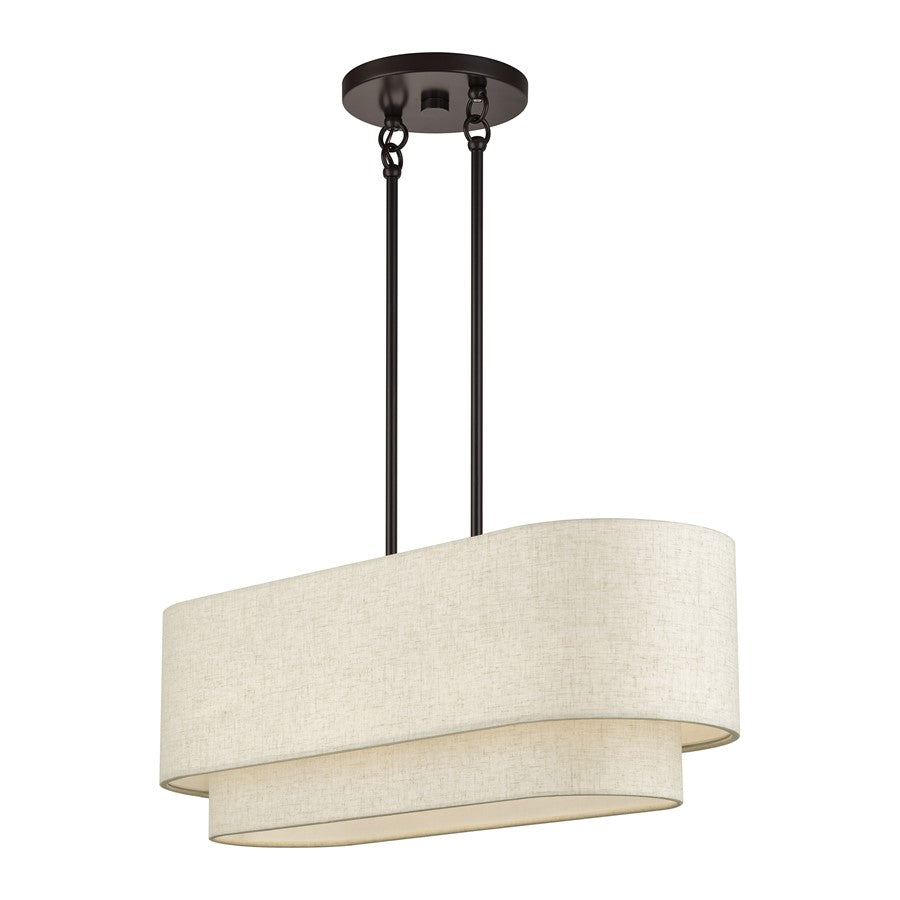 Livex Manorwood 3Lt Medium Chandelier, Bronze/Oatmeal/White