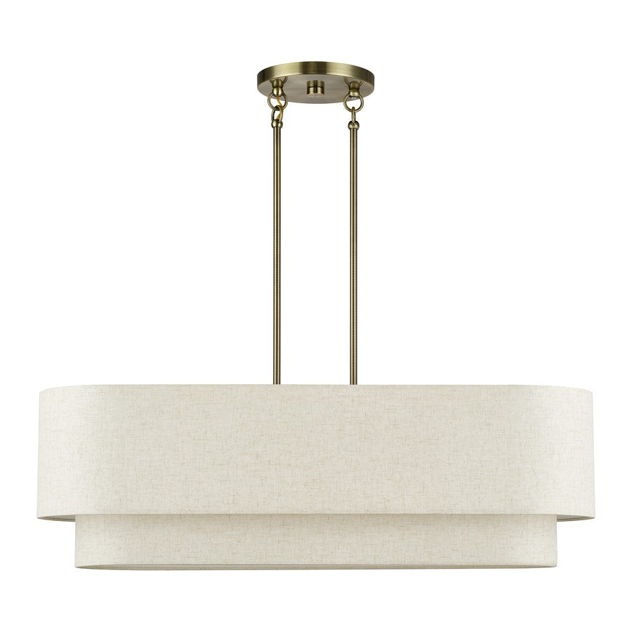Livex Manorwood 4Lt Large Chandelier, Brass/Oatmeal/White