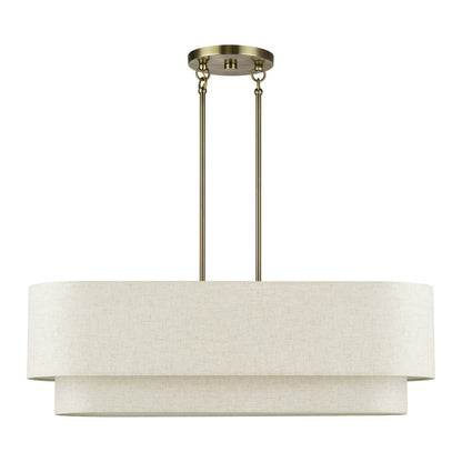 Livex Manorwood 4Lt Large Chandelier, Brass/Oatmeal/White