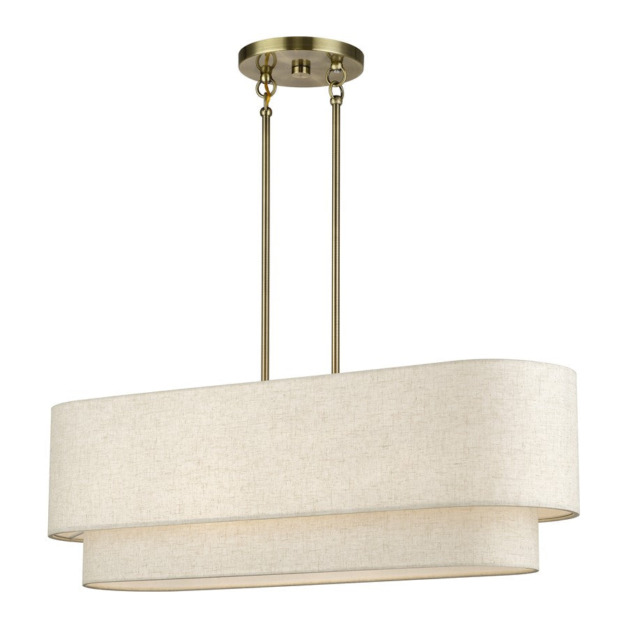 Livex Manorwood 4Lt Large Chandelier, Brass/Oatmeal/White