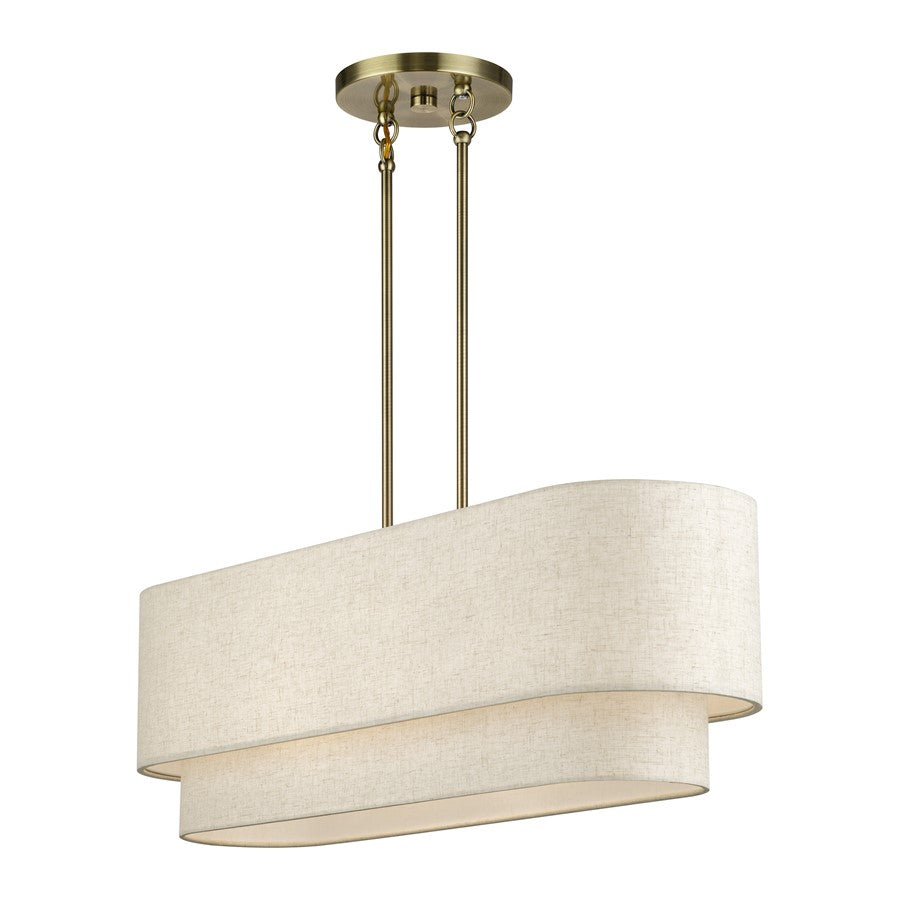 Livex Manorwood 4Lt Large Chandelier, Brass/Oatmeal/White