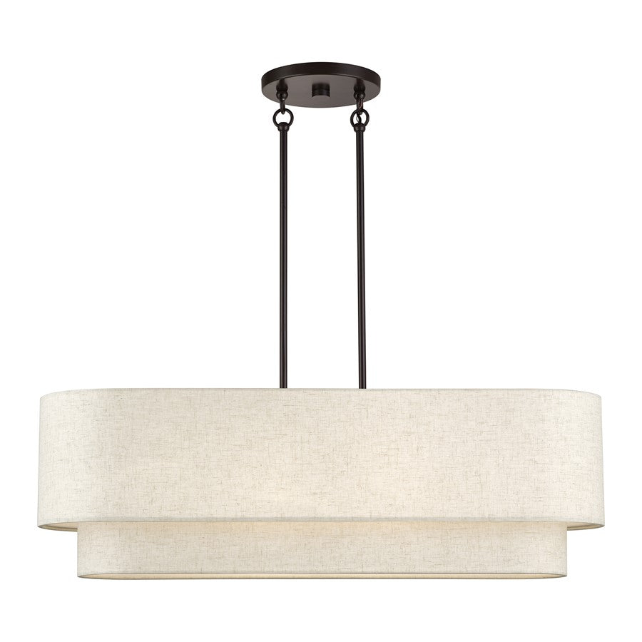 Livex Manorwood 4Lt Large Chandelier, Bronze/Oatmeal/White - 41934-92