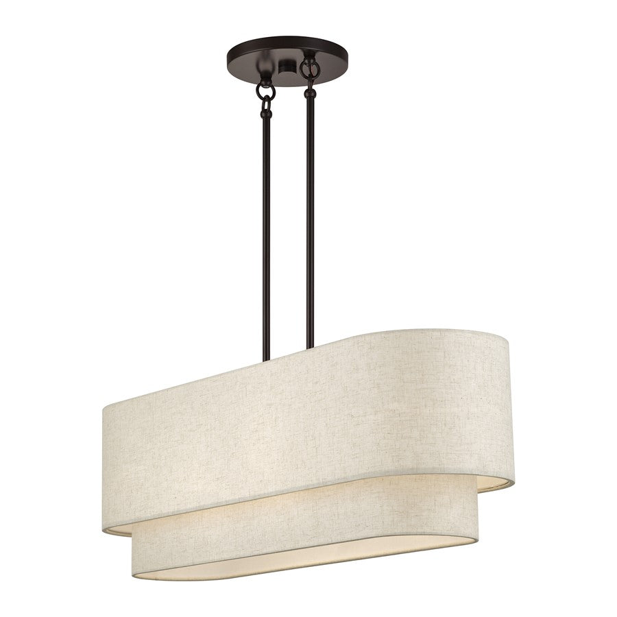 Livex Manorwood 4Lt Large Chandelier, Bronze/Oatmeal/White
