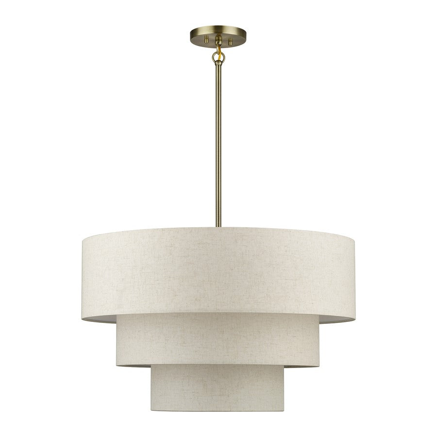 Livex Manorwood 5Lt Medium Pendant Chandelier, Brass/Oatmeal/White