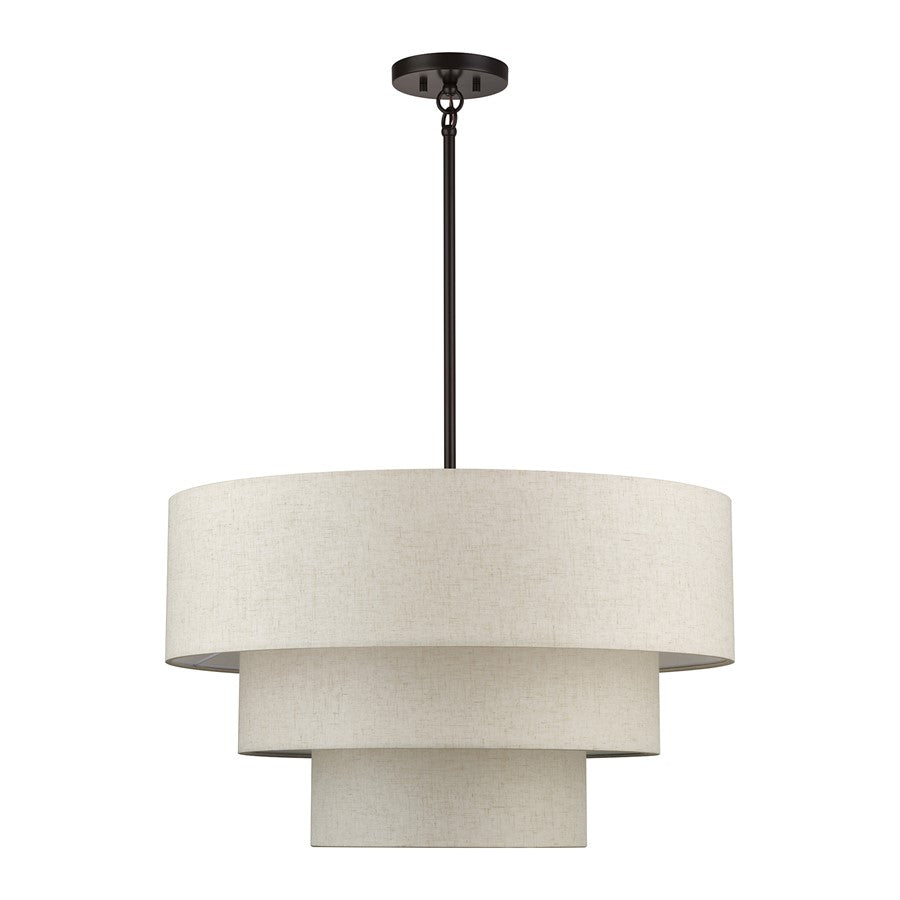 Livex Manorwood 5Lt Medium Pendant Chandelier, Bronze/Oatmeal/White
