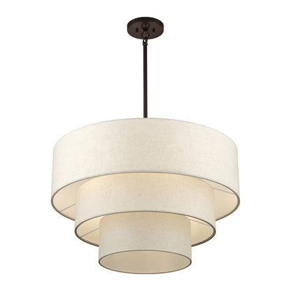 Livex Manorwood 5Lt Medium Pendant Chandelier, Bronze/Oatmeal/White