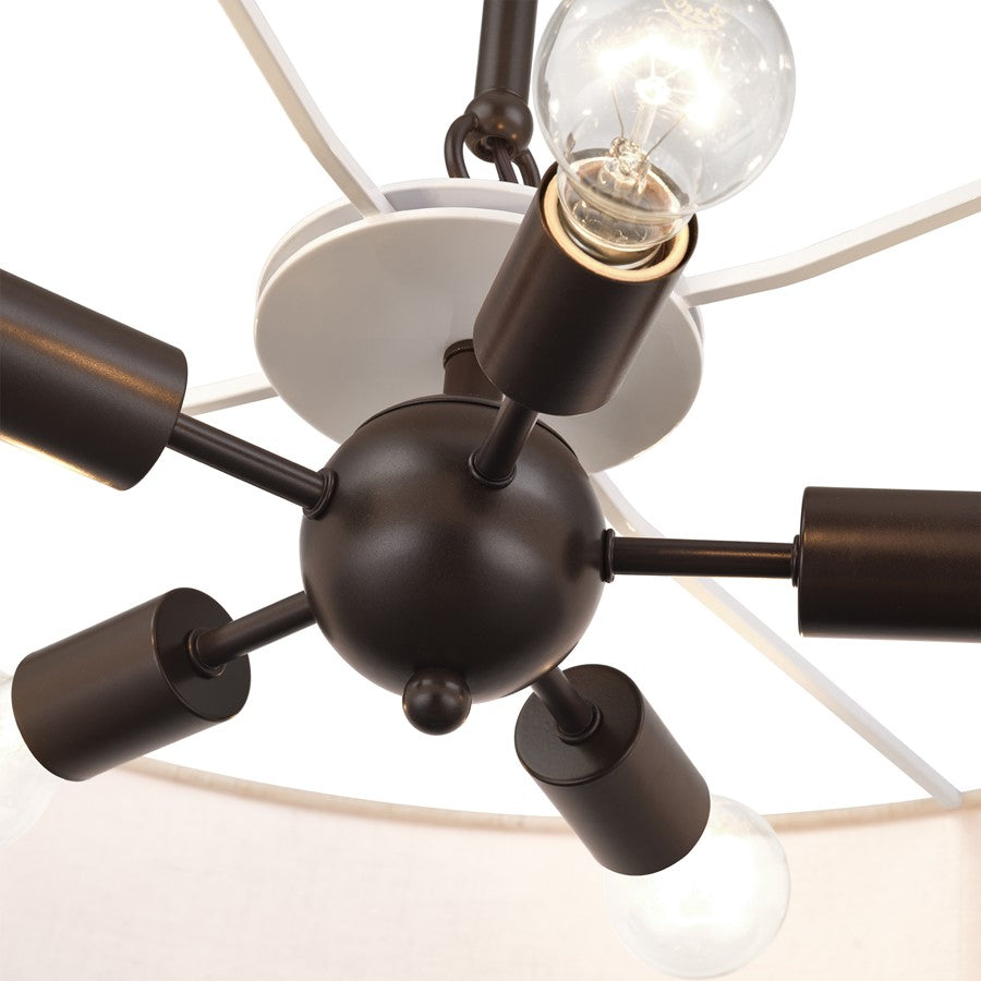 Livex Manorwood 5Lt Medium Pendant Chandelier, Bronze/Oatmeal/White