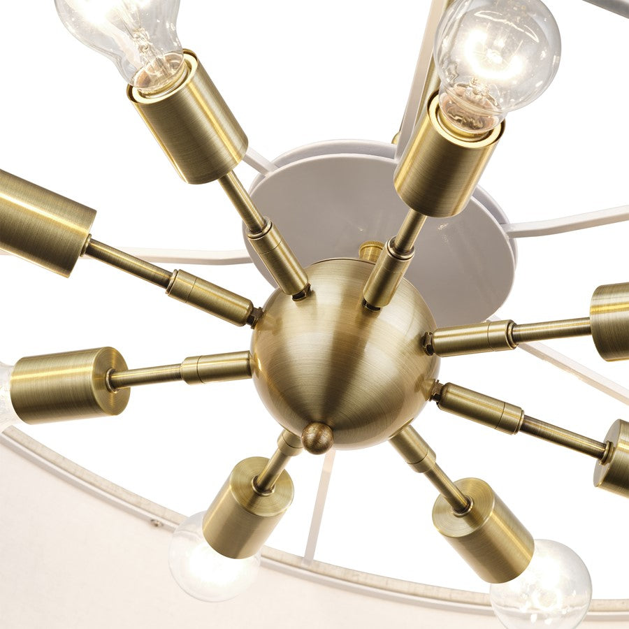 Livex Manorwood 8Lt Large Pendant Chandelier, Brass/Oatmeal/White
