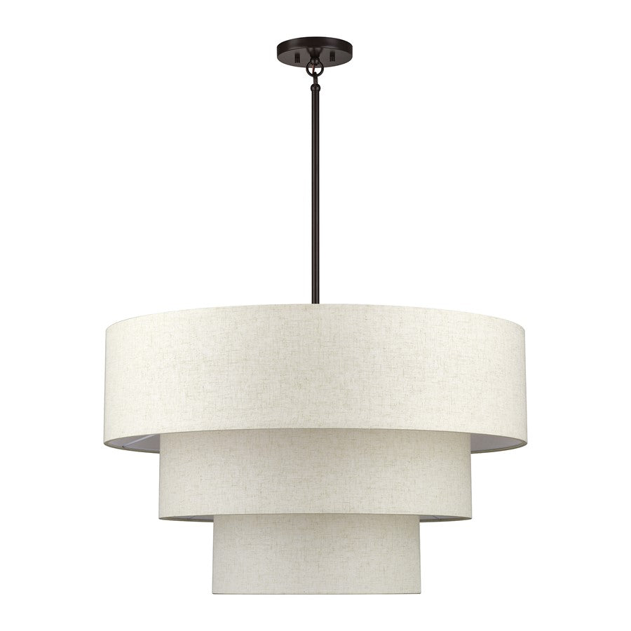 Livex Manorwood 8Lt Large Pendant Chandelier, Bronze/Oatmeal/White