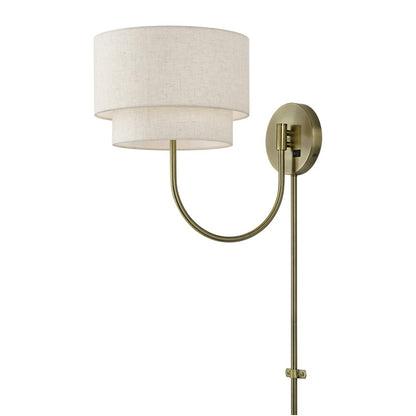 Livex Manorwood 1Lt Swing Arm Wall Lamp, Brass/Oatmeal/White