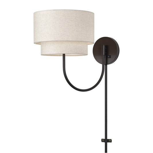 Livex Manorwood 1Lt Swing Arm Wall Lamp, Bronze/Oatmeal/White - 41940-92