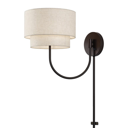 Livex Manorwood 1Lt Swing Arm Wall Lamp, Bronze/Oatmeal/White
