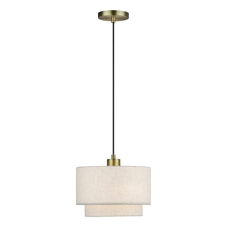 Livex Manorwood 1Lt Pendant, Brass/Oatmeal/White