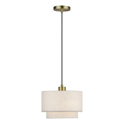 Livex Manorwood 1Lt Pendant, Brass/Oatmeal/White
