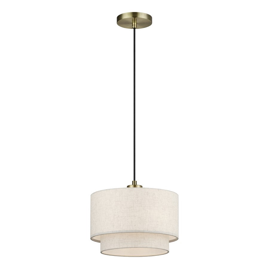 Livex Manorwood 1Lt Pendant, Brass/Oatmeal/White