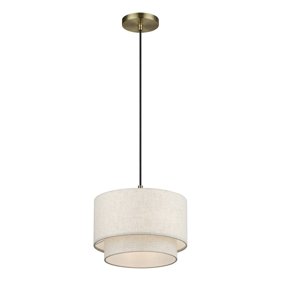 Livex Manorwood 1Lt Pendant, Brass/Oatmeal/White