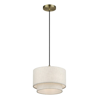 Livex Manorwood 1Lt Pendant, Brass/Oatmeal/White