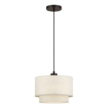 Livex Manorwood 1Lt Pendant, Bronze/Oatmeal/White - 41941-92