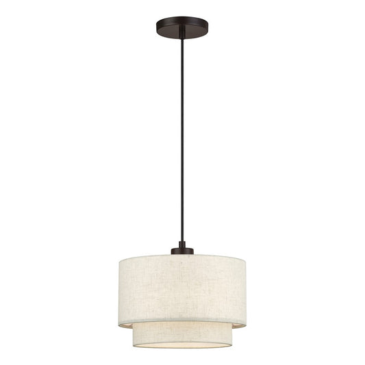 Livex Manorwood 1Lt Pendant, Bronze/Oatmeal/White - 41941-92