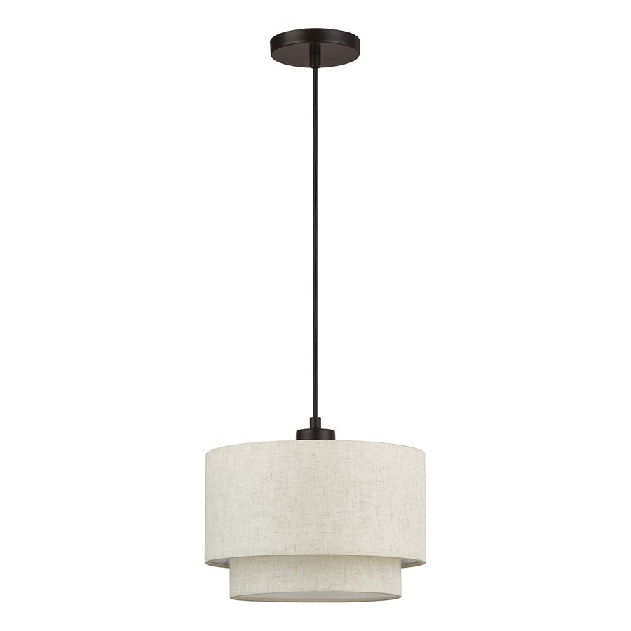 Livex Manorwood 1Lt Pendant, Bronze/Oatmeal/White