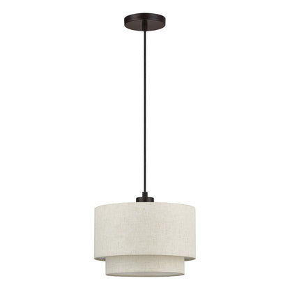 Livex Manorwood 1Lt Pendant, Bronze/Oatmeal/White