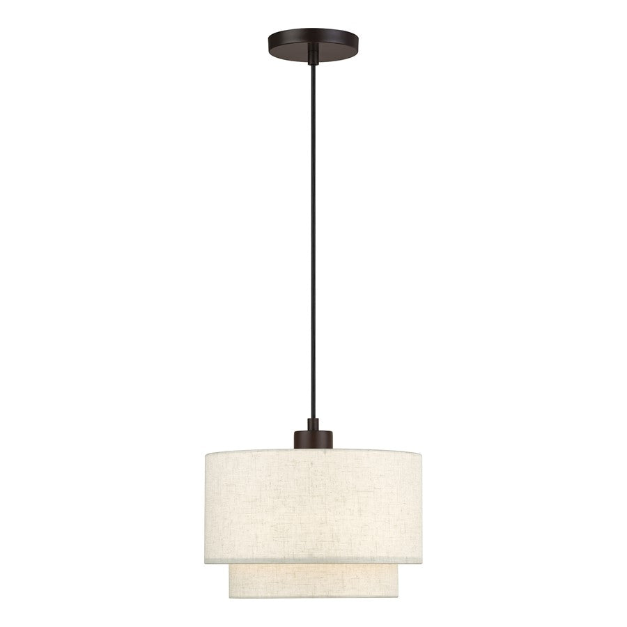 Livex Manorwood 1Lt Pendant, Bronze/Oatmeal/White