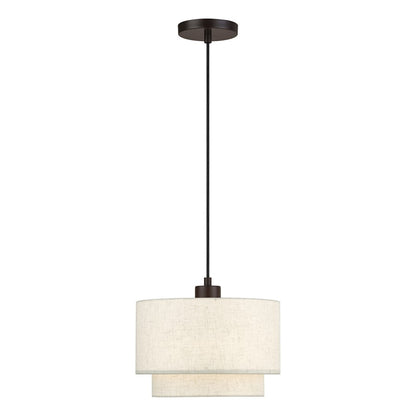 Livex Manorwood 1Lt Pendant, Bronze/Oatmeal/White