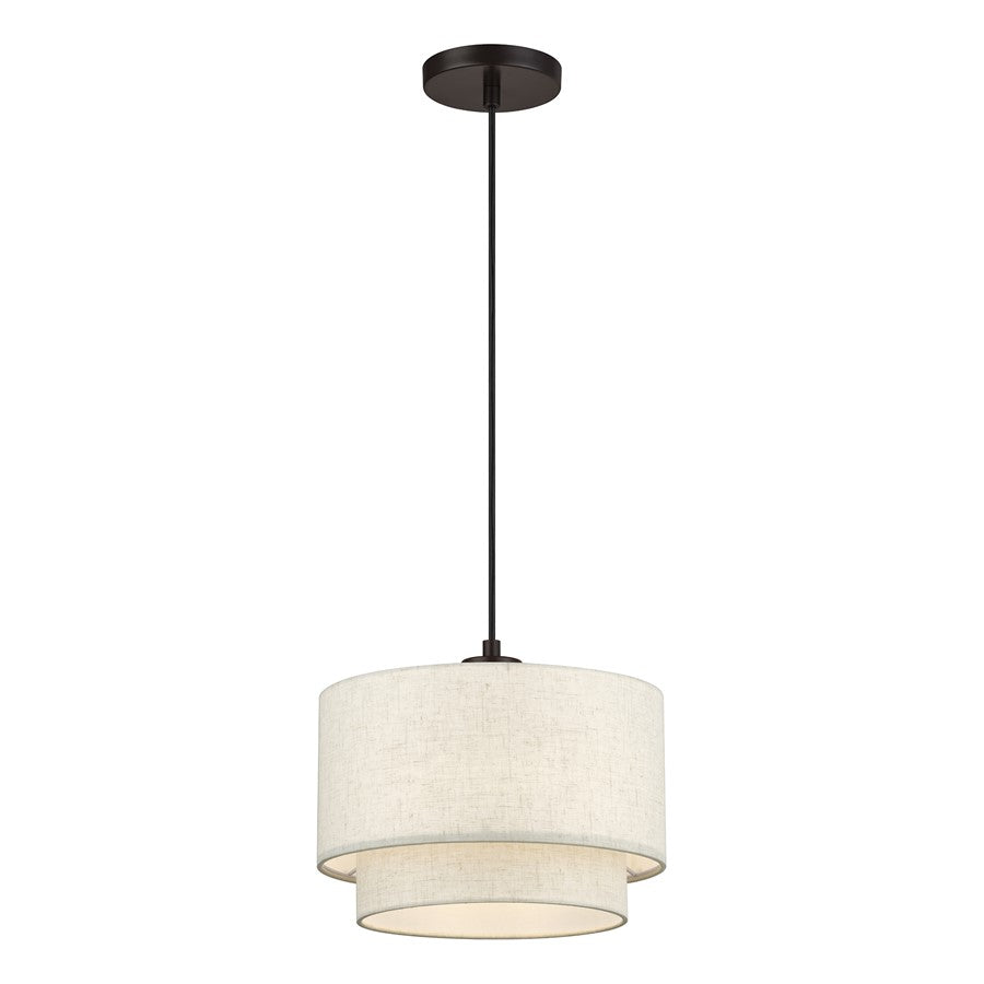 Livex Manorwood 1Lt Pendant, Bronze/Oatmeal/White