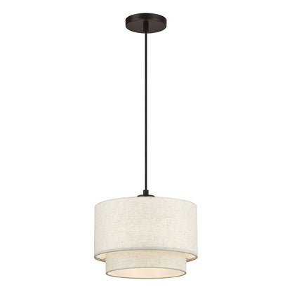 Livex Manorwood 1Lt Pendant, Bronze/Oatmeal/White