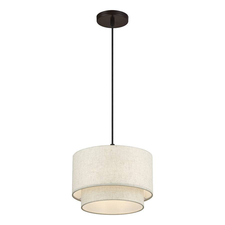 Livex Manorwood 1Lt Pendant, Bronze/Oatmeal/White