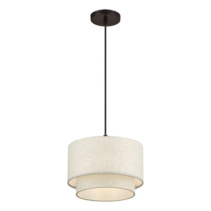 Livex Manorwood 1Lt Pendant, Bronze/Oatmeal/White