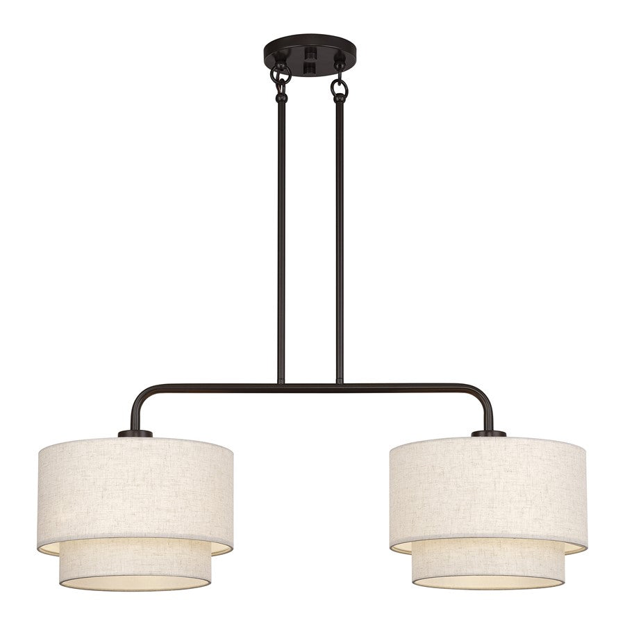 Livex Manorwood 2Lt Large Chandelier, Bronze/Oatmeal/White