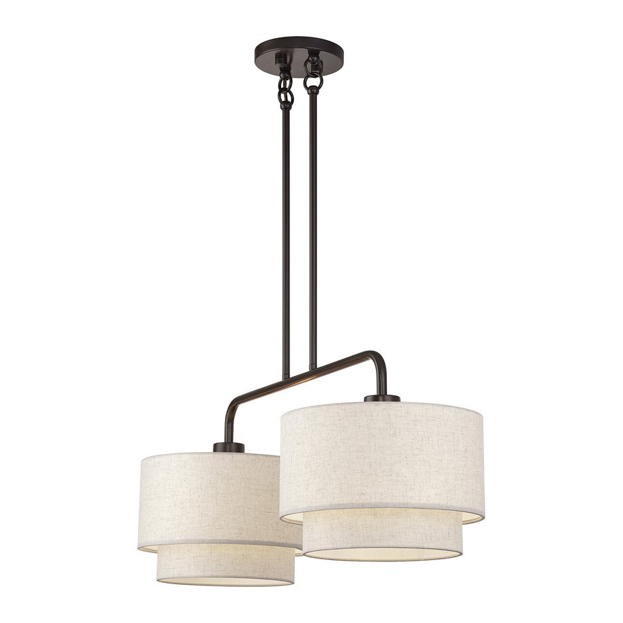Livex Manorwood 2Lt Large Chandelier, Bronze/Oatmeal/White