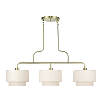 Livex Manorwood 3Lt Extra Large Chandelier, Brass/Oatmeal/White - 41943-01