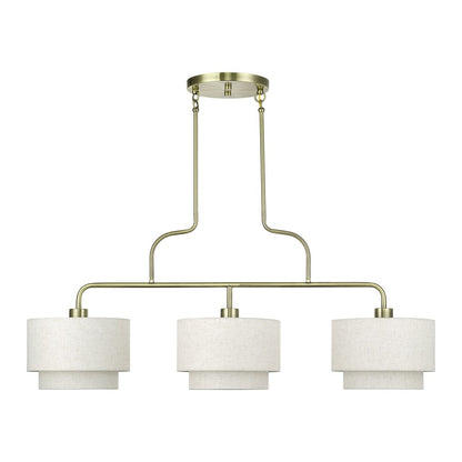 Livex Manorwood 3Lt Extra Large Chandelier, Brass/Oatmeal/White
