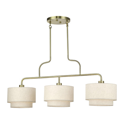 Livex Manorwood 3Lt Extra Large Chandelier, Brass/Oatmeal/White