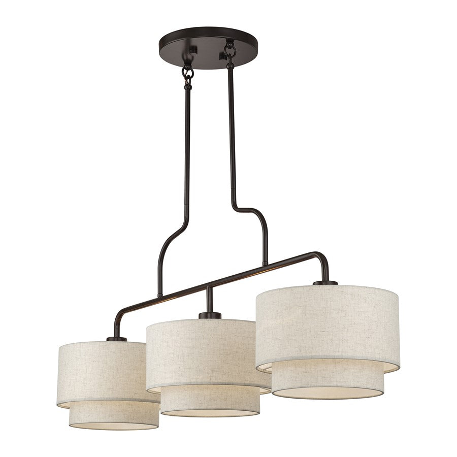 Livex Manorwood 3Lt Extra Large Chandelier, Bronze/Oatmeal/White