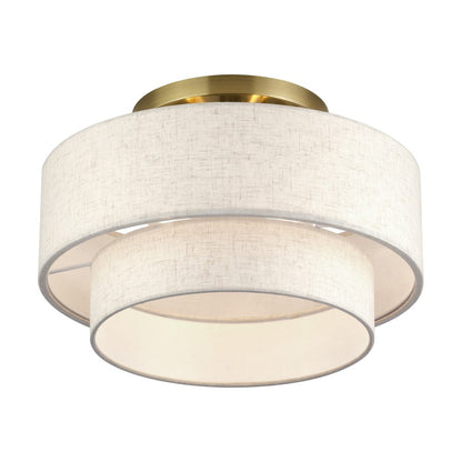Livex Manorwood 3Lt 9.5" Semi-Flush, Brass/Oatmeal/White