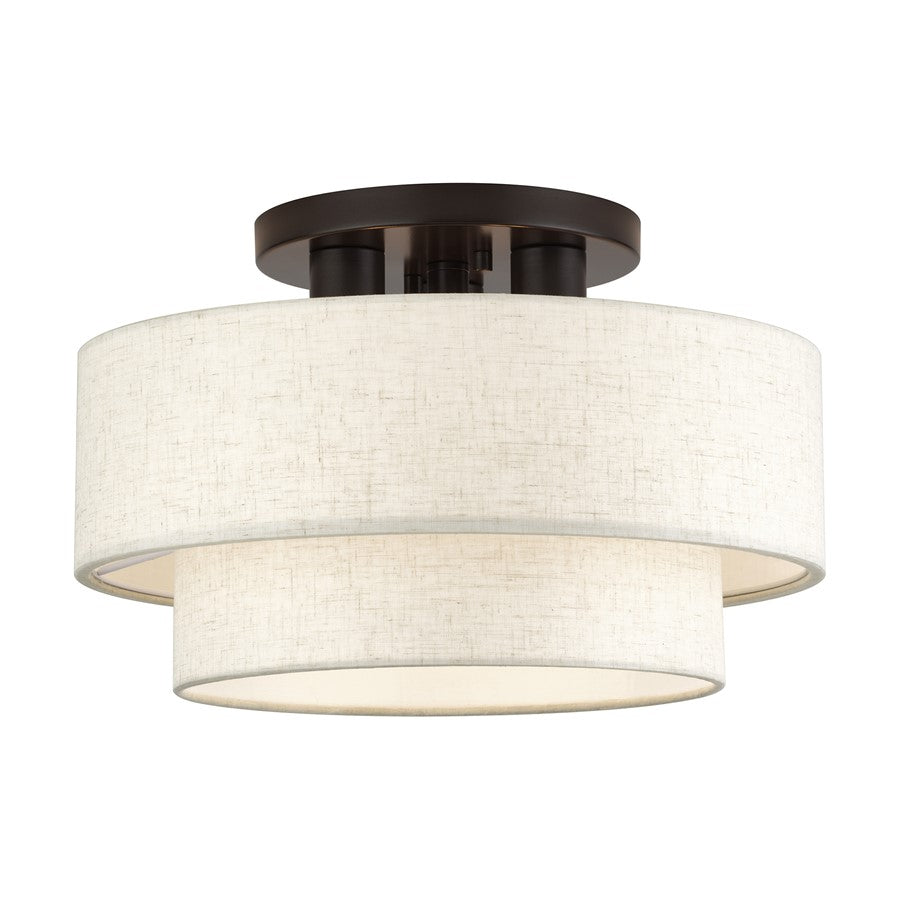 Livex Manorwood 3Lt 9.5" Semi-Flush, Bronze/Oatmeal/White - 41944-92