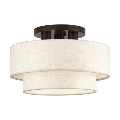 Livex Manorwood 3Lt 9.5" Semi-Flush, Bronze/Oatmeal/White - 41944-92