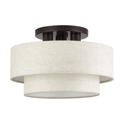 Livex Manorwood 3Lt 9.5" Semi-Flush, Bronze/Oatmeal/White
